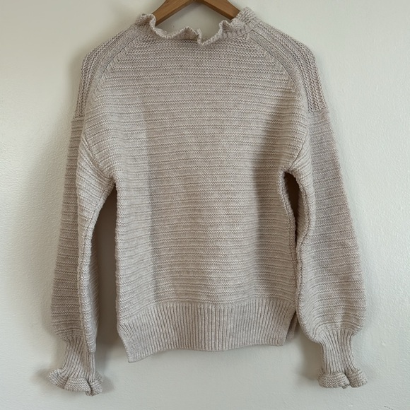 Madewell Oatmeal Ruffle Neck Sweater - Cotton/Merino wool size sz small - Picture 4 of 10